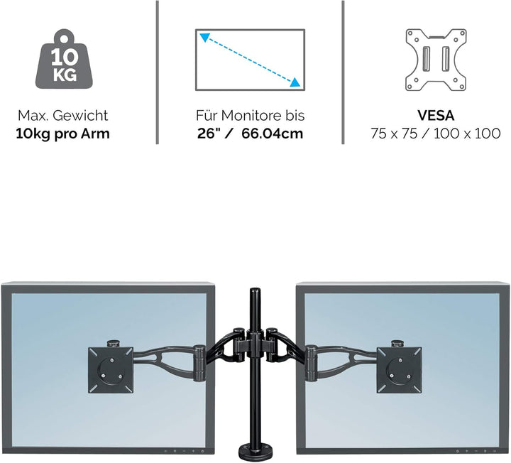 Fellowes Monitorarm Vista für 2 Bildschirme - Befestigung mit Klemme / Kabeldurchlass - flexibel ver