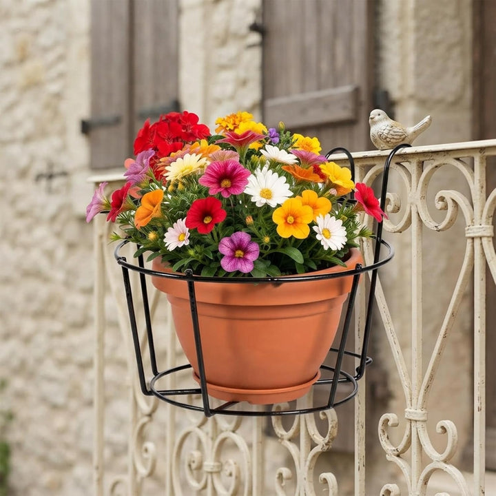 2 Stück Geländer Pflanzgefässe Blumentopfhalter Runder Garteneisen Hängender Pflanzkorb Blumenampel