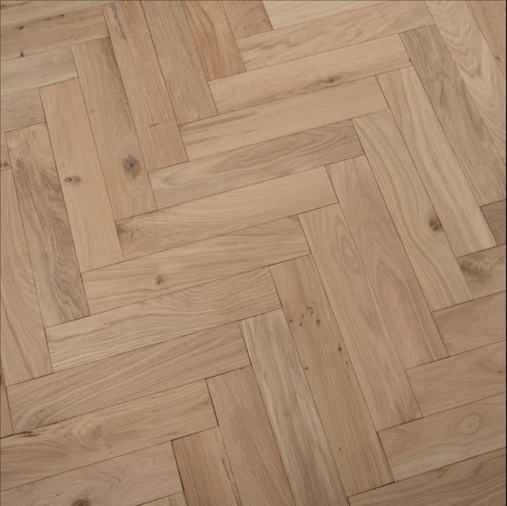 Eiche Parkett Fischgrät Naturbelassen, 14 mm x 125 mm × 600 mm, Nutzschicht 3 mm, hochwertiger Holzf