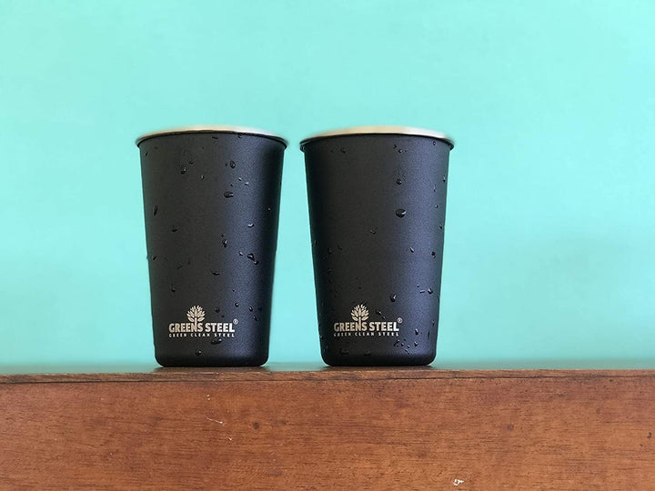 Greens Steel Edelstahlbecher - 4 Stück, Schwarz, 475ml I Einwandiges, stapelbares & wiederverwendbar
