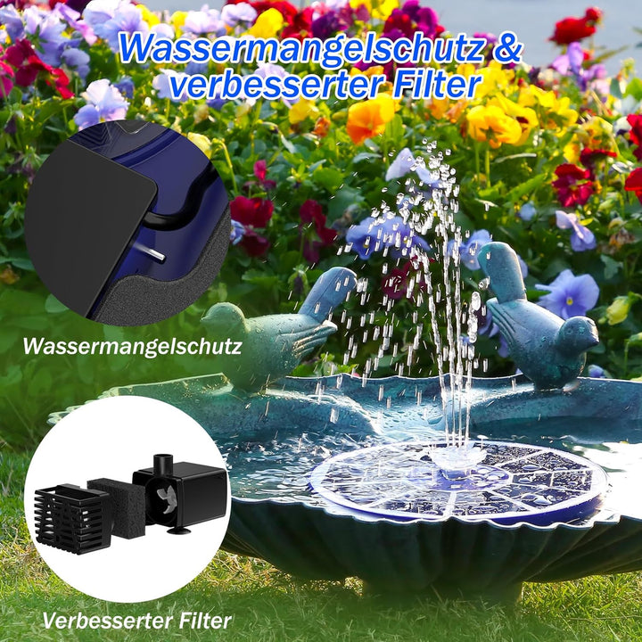 AISITIN LED Solarbrunnen für Draussen Verbessert mit 3000mAh, 3,5W Solar Schwimmender Fontäne Pumpe