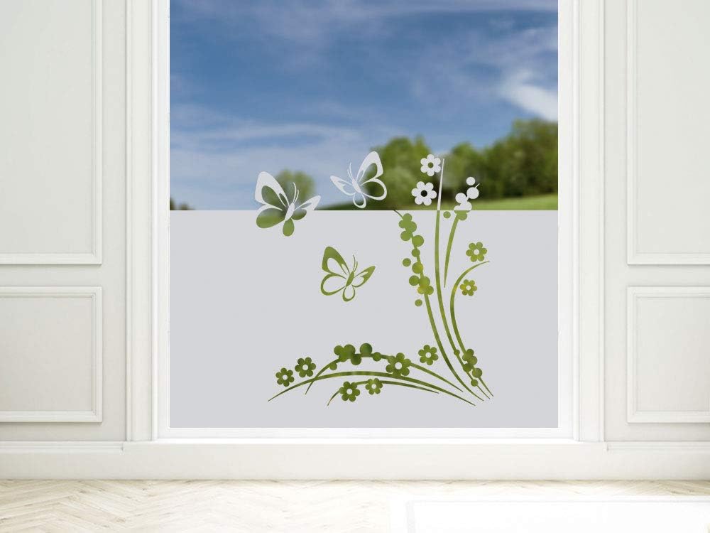 GRAZDesign Sichtschutzfolie Schmetterlinge/Blumen, lichtdurchlässige Fensterfolie, Matte Deko - Glas