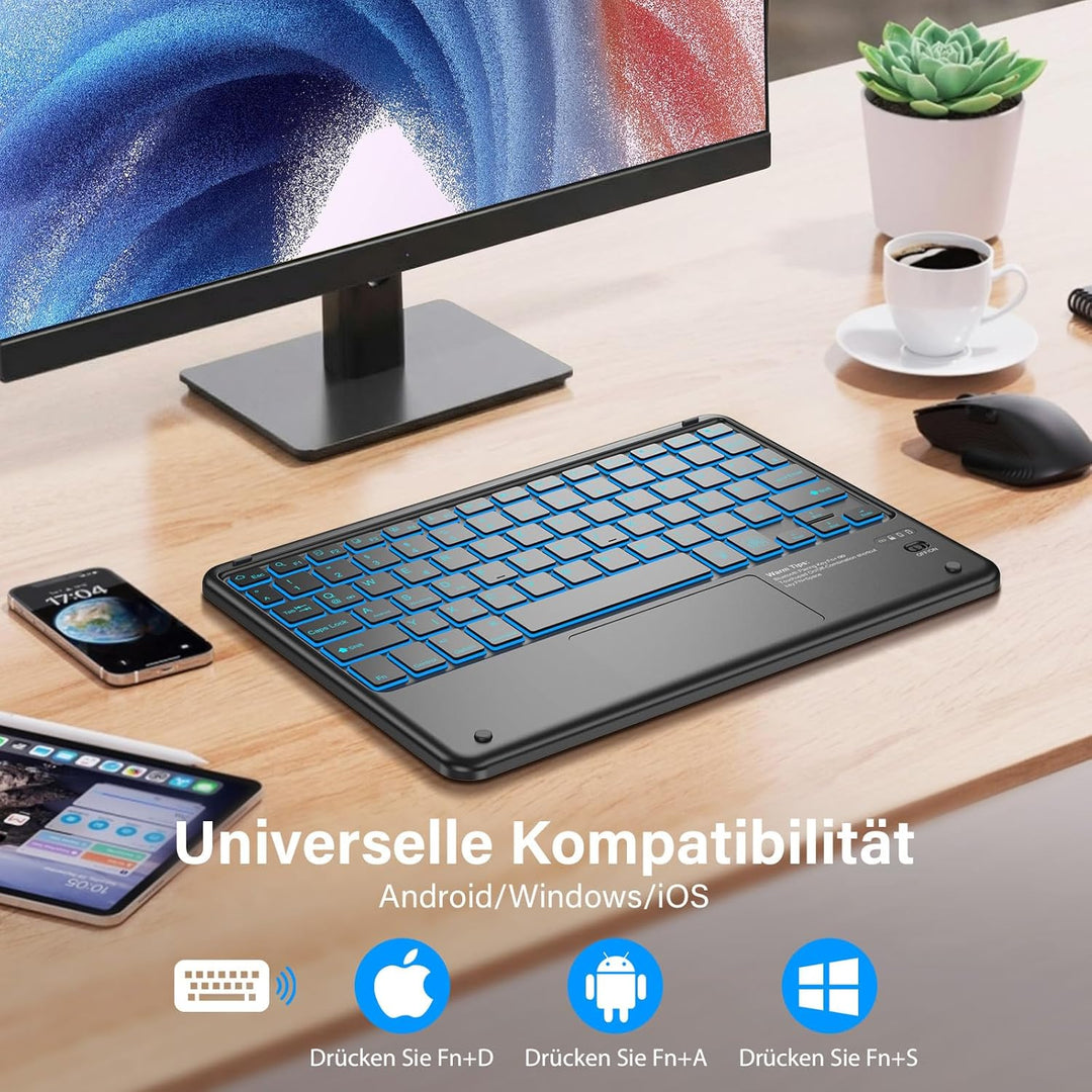 KBCASE Bluetooth Tastatur mit Touchpad Tastatur Kabellose mit 7 Farben Beleuchtete Wireless Bluetoot