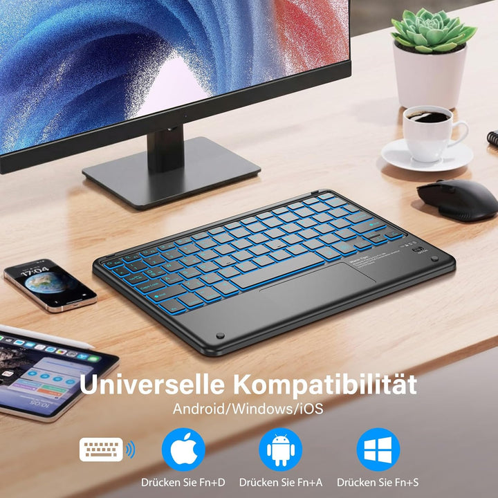KBCASE Bluetooth Tastatur mit Touchpad Tastatur Kabellose mit 7 Farben Beleuchtete Wireless Bluetoot