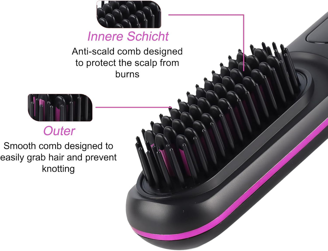 Kabellos Stylingbürste Für Kurze Haare - Anti Gabel Elektrische Haarbürste, Glatter Gerader Glättbür