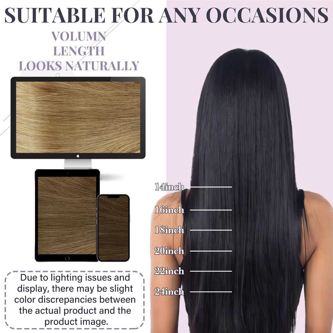 Fshine Echthaar Tressen 60cm 60 Gramm Sew in Hair Extensions zum Einnähen Balayage Golden Brown Fadi