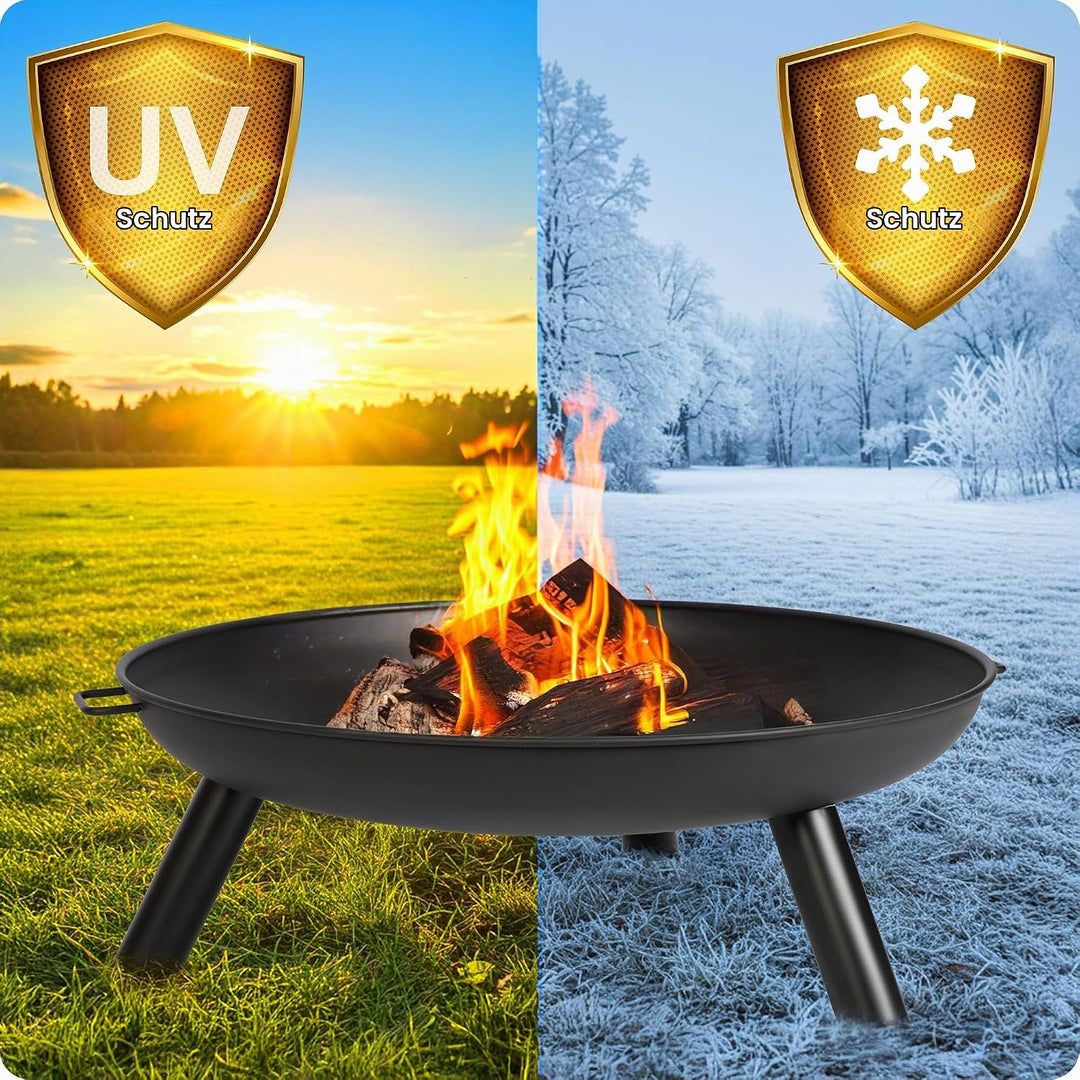 Berdsen Feuerschale 80 cm Feuerstelle Outdoor Feuerkorb Garten Rostfrei Stahl Pulverbeschichtet Schw