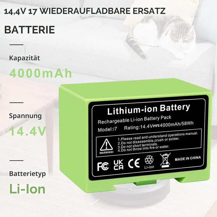 LabTEC 14.4V 4000mAh Ersatzakku für i7, Li-ion Akku für iRobot Roomba 7150 7550 3150 3550 4150 4552