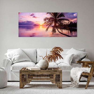 Wandbilder Dekoration Wohnzimmer Strand Meer Palme Panorama Bilder auf Leinwand 120x50cm Leinwandbil