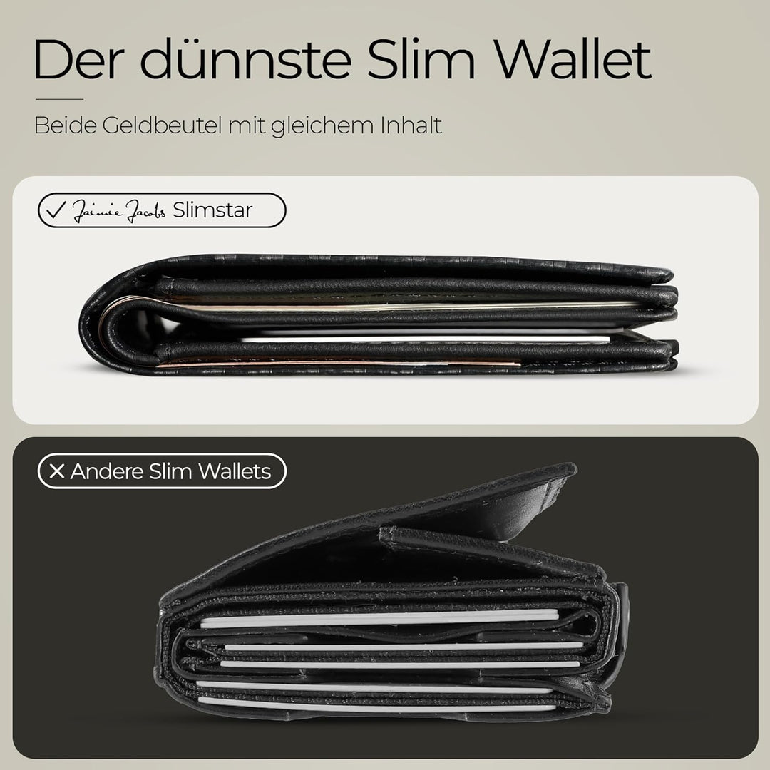 Jaimie Jacobs SLIMSTAR mit grossem Münzfach dünne Geldbörse Leder Slim Wallet Hochformat Geldbeutel
