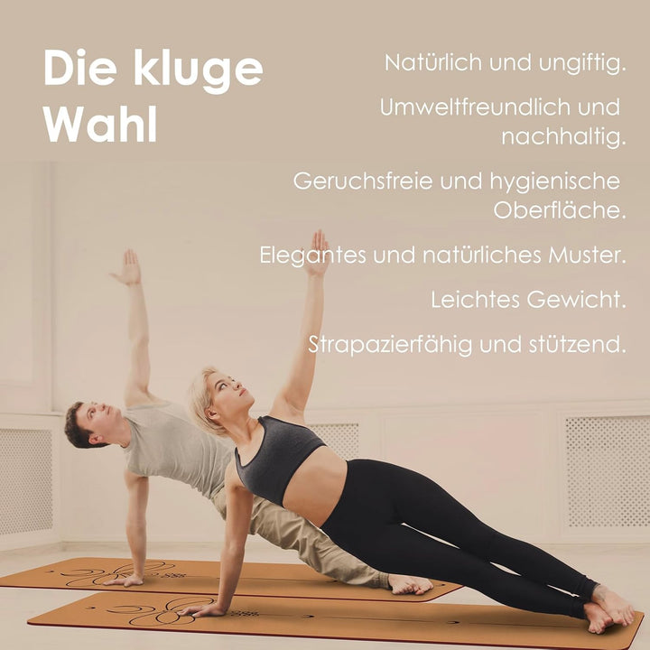 Yogamatte Kork – Rutschfeste Yoga Matte, Einzigartiges Design, Naturkautschuk TPE Gymnastikmatte, Tr