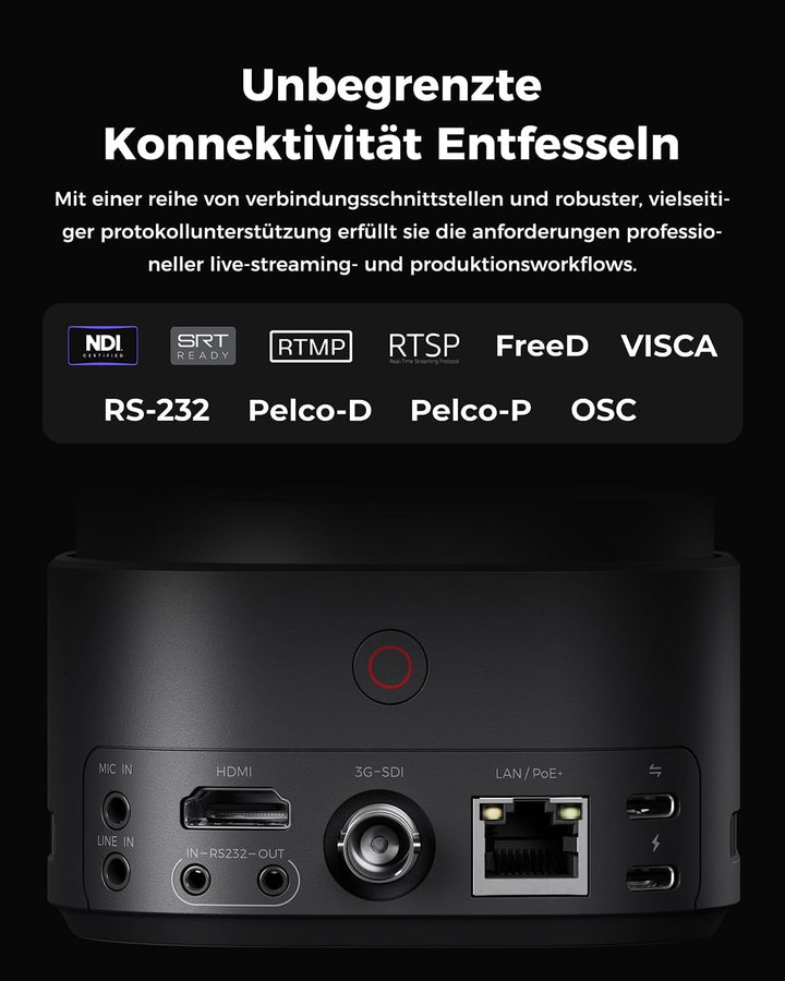 OBSBOT Tail 2 PTZR NDI Kamera 4K@60FPS, Pro KI-Tracking, 1/1,5" CMOS, 50 MP, 5X Optischer Zoom, 12X