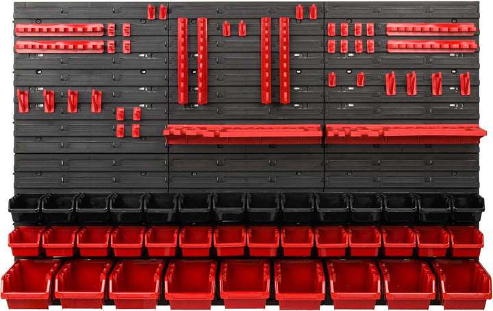 Lagersystem Werkstattregal | 117 x 78 cm | 37 stck. Box | Wandregal mit Werkzeughalterungen und Stap