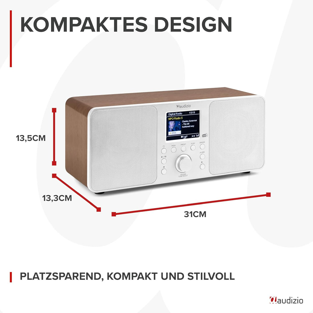 Audizio Genua DAB Radio mit Bluetooth – Stereo DAB Plus Radio mit Fernbedienung, 60 Speicherplätze,