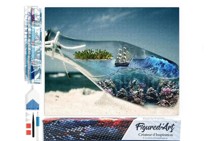Figured'Art Diamond Painting Erwachsene 40x50cm Ganze Leinwand gerollt Meer Flasche 5D Bilder Eckige