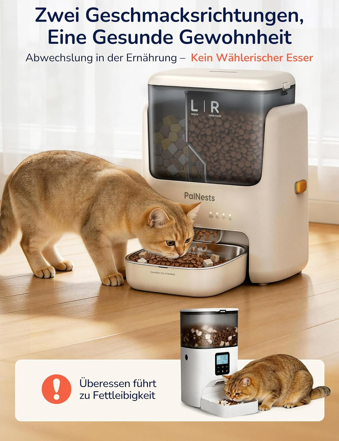 Futterautomat Katze 5L, PalNests Automatischer Futterspender für Katze und Hund mit Edelstahlnapf, D