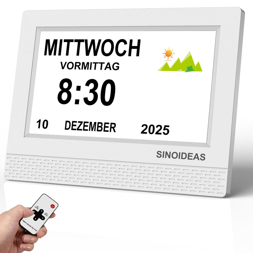 SINOIDEAS 3.0 Upgrade- 7 Zoll Digitale Kalender，Senioren Uhr，Demenz Uhr mit Erinnerungsfunktion，Uhr
