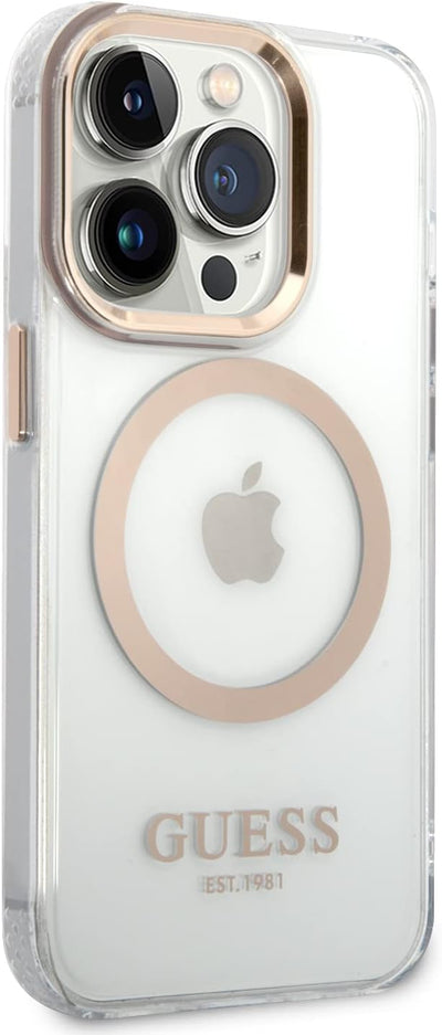 Guess GUHMP14XHTRMD Hülle für iPhone 14 Pro Max 6,7" Gold/Gold Hard case Metal Outline