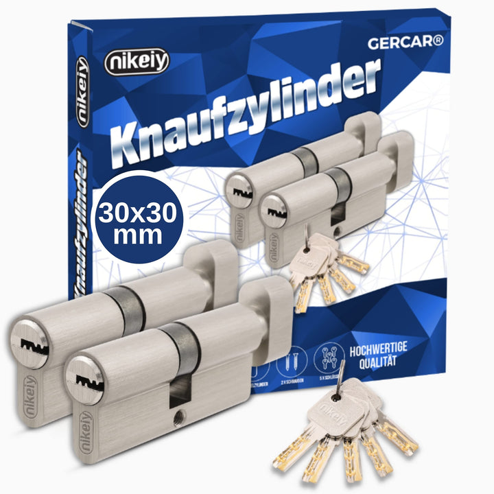 GERCAR Pro 2er Set Knaufzylinder gleichschliessend 60mm Schliesszylinder mit Knauf 30/30 Zylinder -