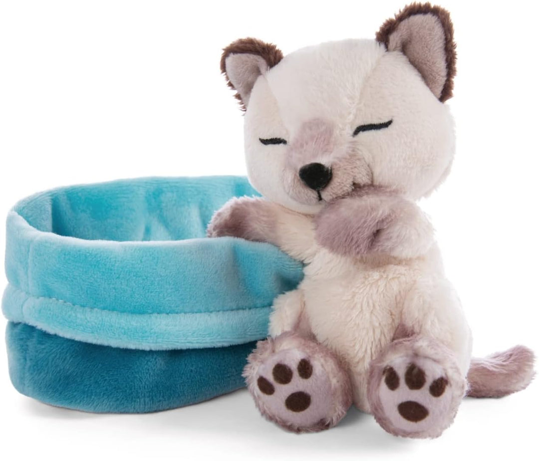 NICI 47893 Kuscheltier Körbchen 12 cm – Sleeping Pets Plüschtier Siam Mädchen, Jungen & Babys – Stof