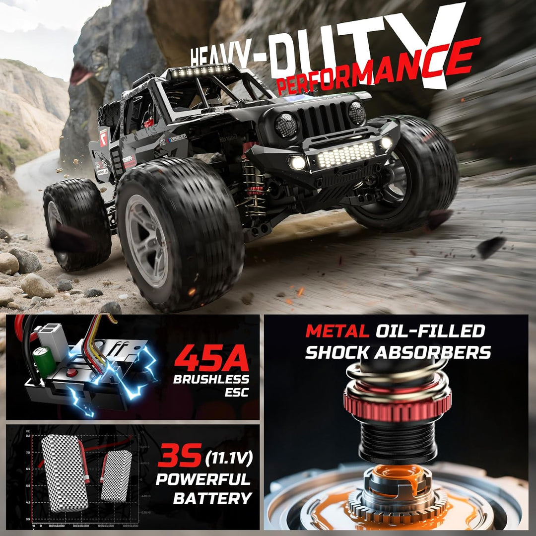 DEERC 207E 1/10 Brushless RC Truck für Erwachsene, 55 KMH schnelles RC Auto, 4WD Elektro-Geländewage