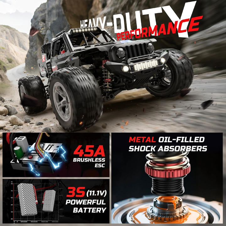 DEERC 207E 1/10 Brushless RC Truck für Erwachsene, 55 KMH schnelles RC Auto, 4WD Elektro-Geländewage