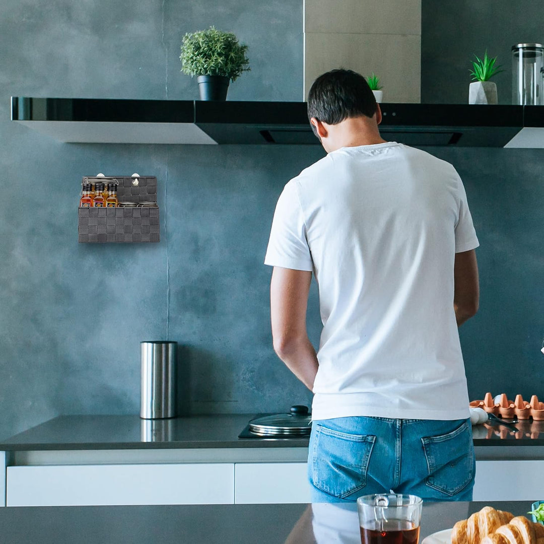 Relaxdays Aufbewahrungskorb hängend, 2er Set, Hängekorb Flechtoptik, Bad, Flur, Wandkorb HBT 20 x 25