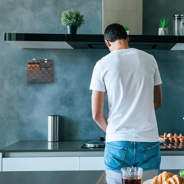 Relaxdays Aufbewahrungskorb hängend, 2er Set, Hängekorb Flechtoptik, Bad, Flur, Wandkorb HBT 20 x 25