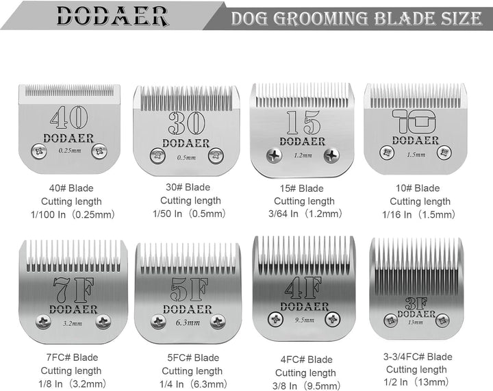 DODAER Grösse 7F/5F/4F/3F, abnehmbare Fellpflege-Klingen aus Edelstahl, kompatibel mit Andis, Oster