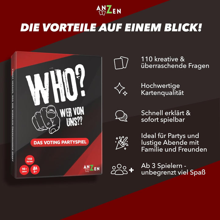 WHO? WER VON Uns? - Das Voting Partyspiel | Kartenspiel | Wer würde eher Abstimmung | Findet heraus,