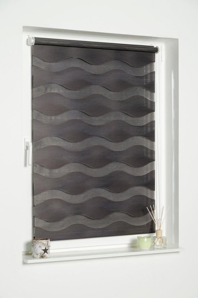 K-home Klemmfix Doppelrollo "Welle" ohne Bohren - Anthrazit 50 cm x 200 cm (B x L) 50 x 200 cm Anthr