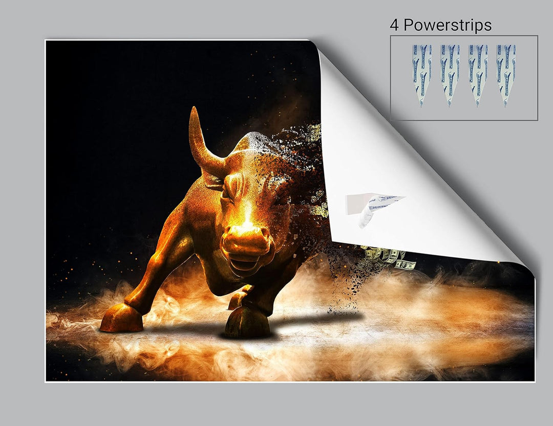 wandmotiv24 Poster als Wanddeko, Grösse 100x70cm, Goldener Stier, Dollar, Geldscheine, Geld, Tier, M