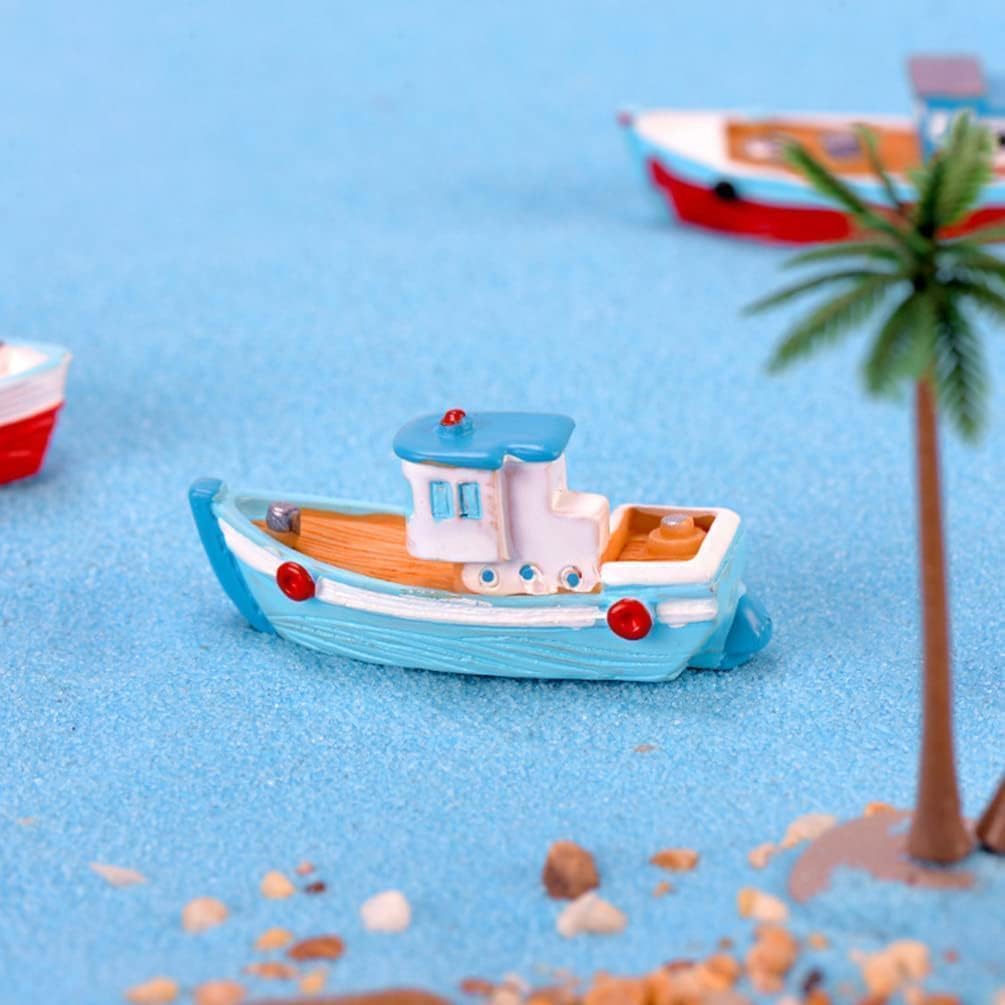 2 Stück bunte Miniatur-Puppenhausboote, Mini-Angelboot, Modell mediterrane Dekoration, Kunstharz, De