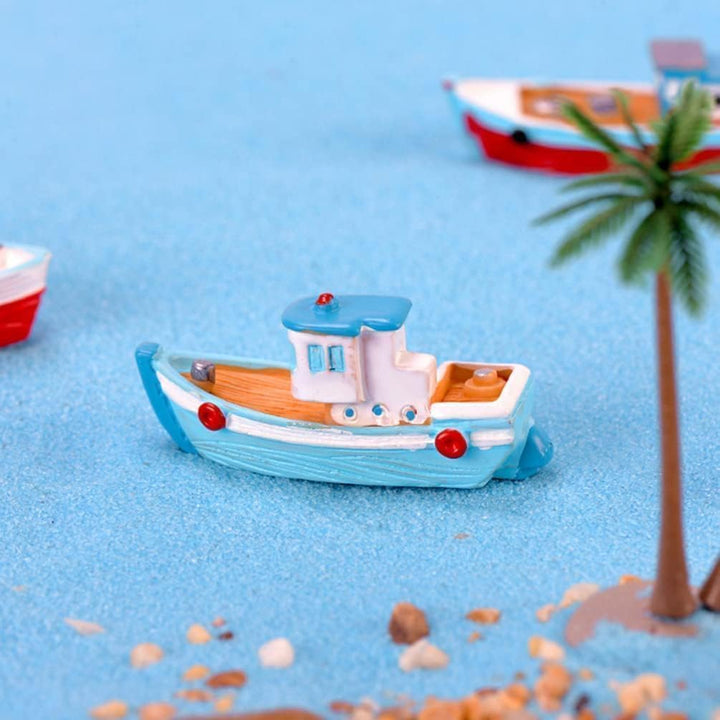 2 Stück bunte Miniatur-Puppenhausboote, Mini-Angelboot, Modell mediterrane Dekoration, Kunstharz, De