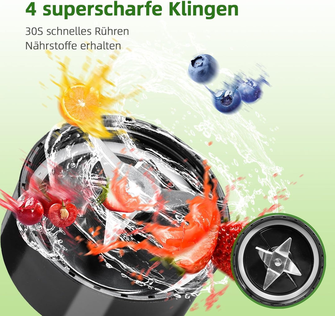 Carehabi Mixer, Tragbarer Mini Standmixer & Smoothie Blender mit 2x600ml Flaschen (BPA-frei), 300W E