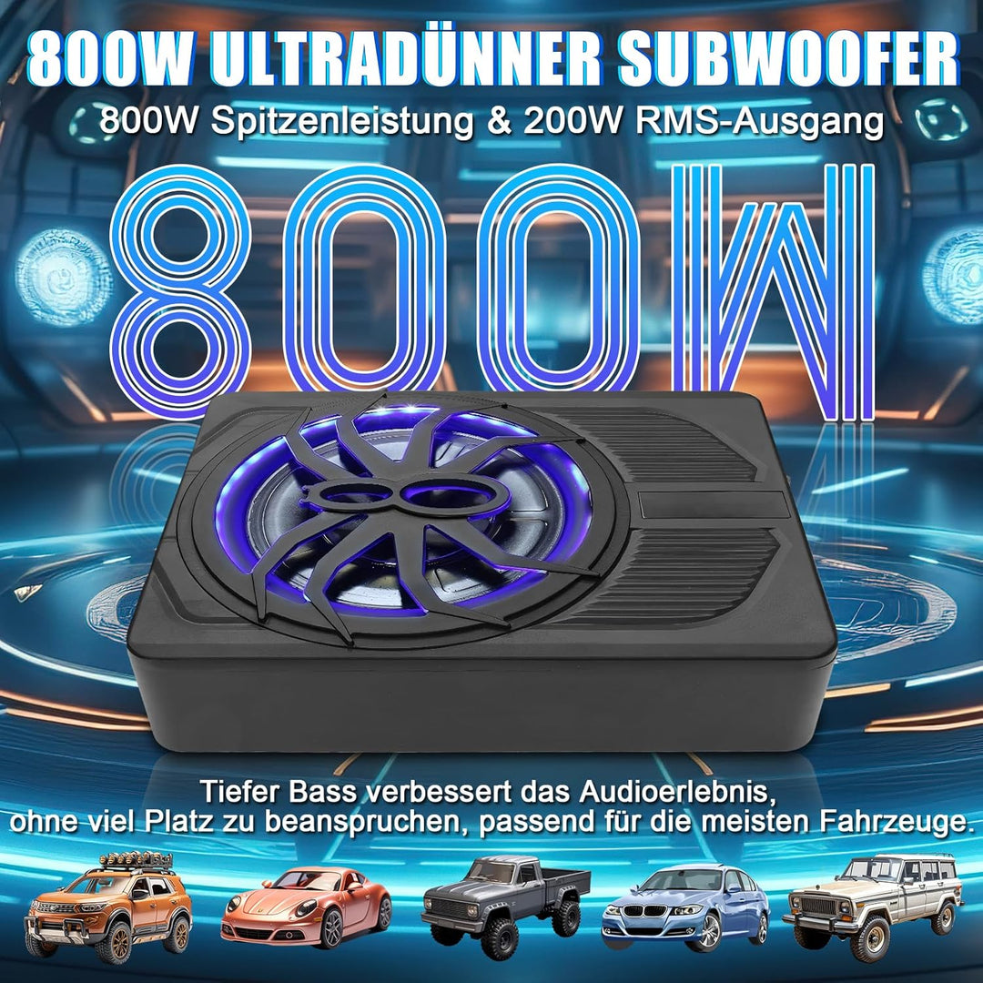 10 Zoll 800W Ultra-Dünner Aktiv-Subwoofer Für Auto/Truck Mit Verstärker, 24dB Starker Bass, Tiefpass