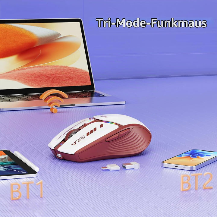 Uiosmuph G19 Bluetooth Maus, LED Bluetooth Funkmaus (Tri-Mode: BT 5.1/5.0+2.4G), Batteriestand sicht