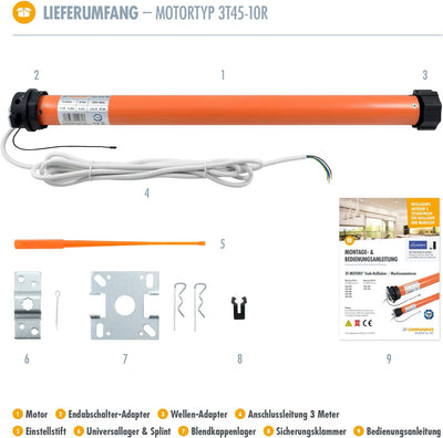 3T-MOTORS Funk-Rollladenmotor 3T45-10R (Zugkraft 10 Nm/25 kg) für 60 mm 8kant Rollladenwelle (SW60),