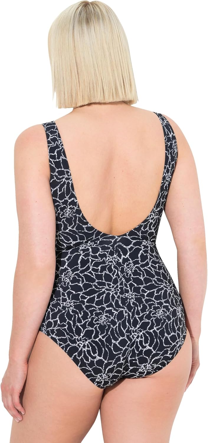 Ulla Popken Damen Badeanzug 42 Schwarz, 42 Schwarz