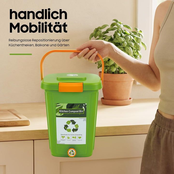 Biomülleimer Küche 10L/15L/20L, Bio-Eimer, Abfalleimer mit Doppeldeckel, Geruchsdichter Komposteimer