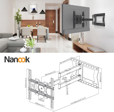 Nanook 2080 Langarm-TV-Wandhalterung für 32-75 Zoll Fernseher, Extra Langer Auszug bis zu 80 cm, Sta