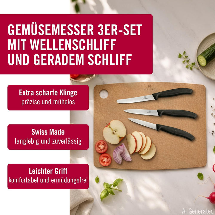 Victorinox Swiss Classic Küchenmesser Set, 3teilig, Gemüse-, Tomaten- und Frühstücksmesser, Rostfrei