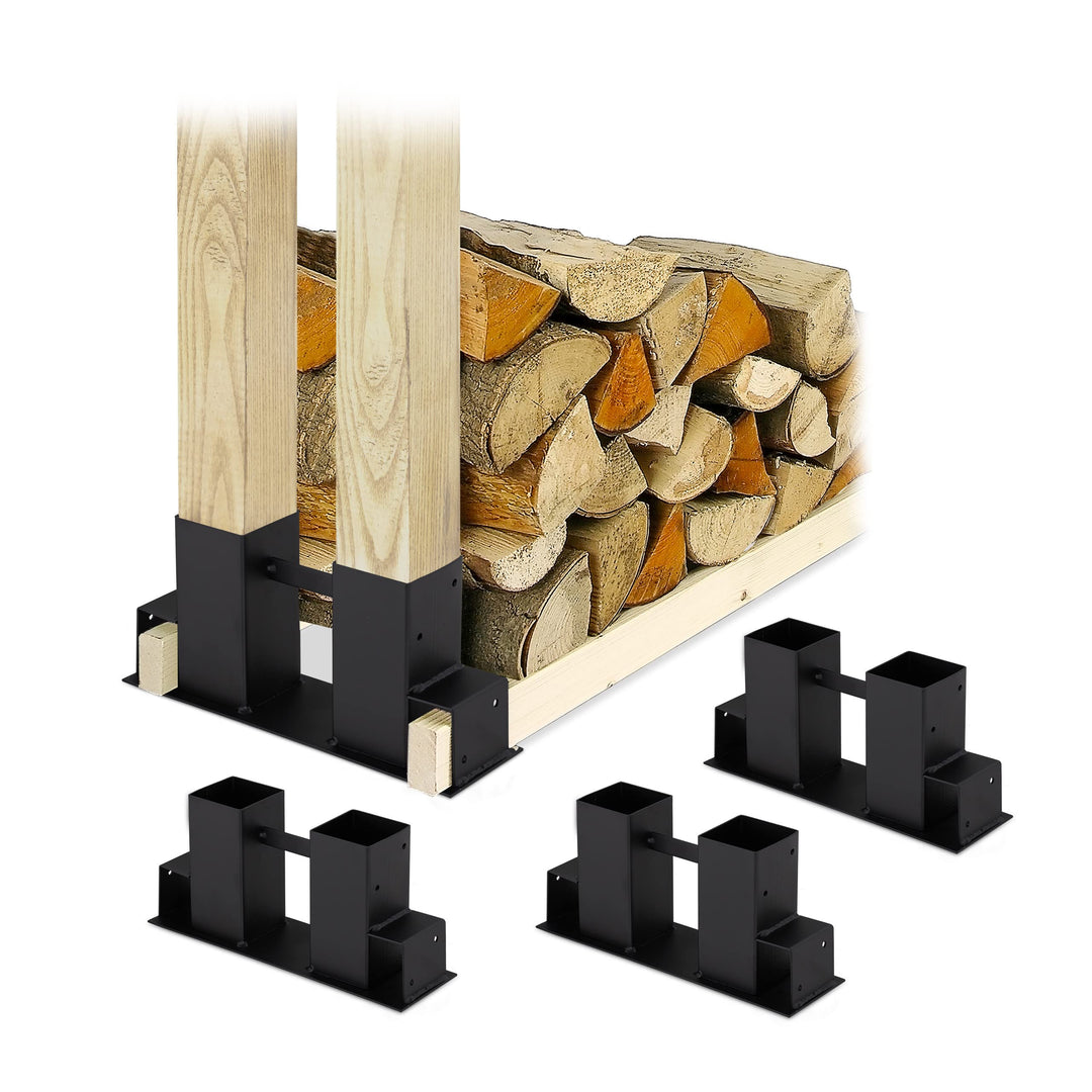 Relaxdays Holzstapelhilfe 4er Set, für Feuerholz, Kaminholzregal selber bauen, Brennholzstapelhalter