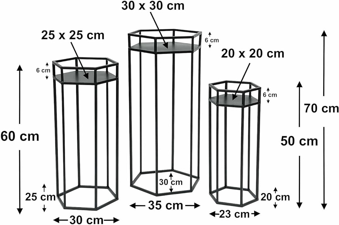 DanDiBo Blumenhocker Metall Schwarz 6eck Blumenständer Beistelltisch 96453 3er Set Pflanzenständer B
