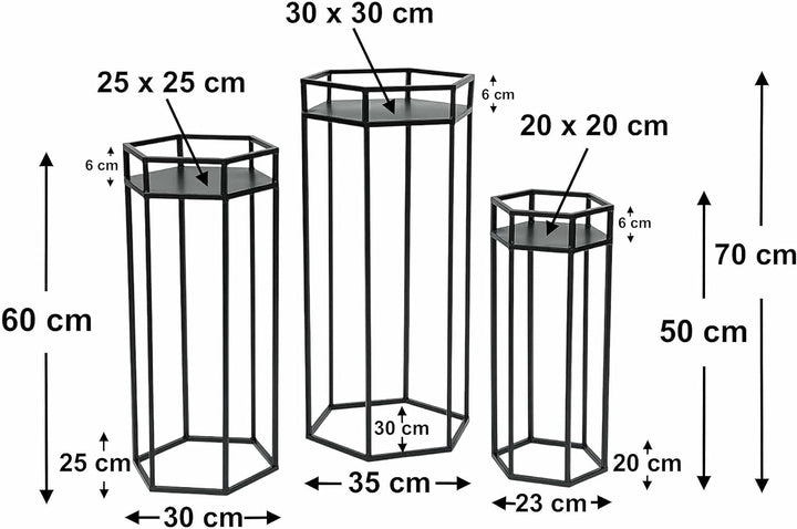 DanDiBo Blumenhocker Metall Schwarz 6eck Blumenständer Beistelltisch 96453 3er Set Pflanzenständer B