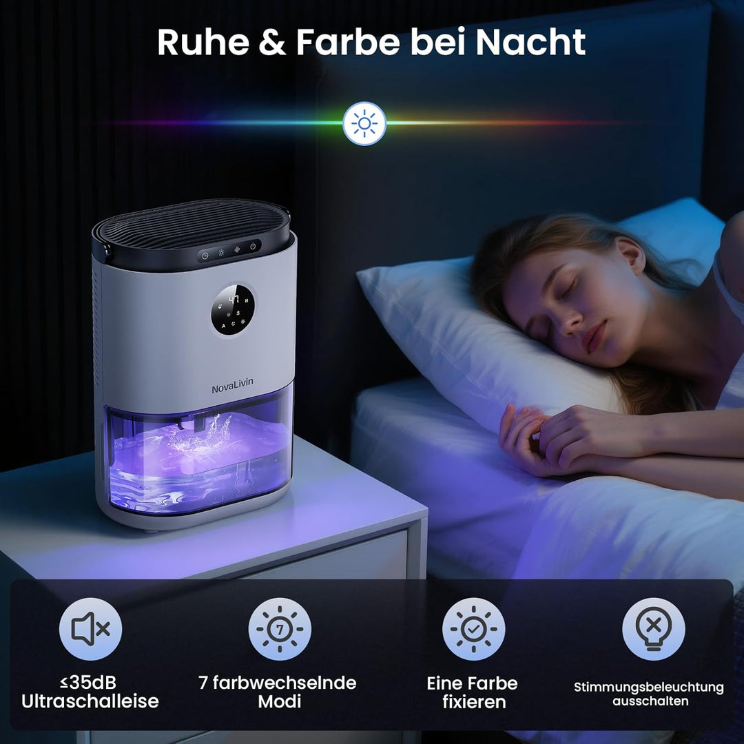Raumentfeuchter Luftentfeuchter mit 2L Wassertank, Automatische Abschaltung und Feuchtigkeitsregelun