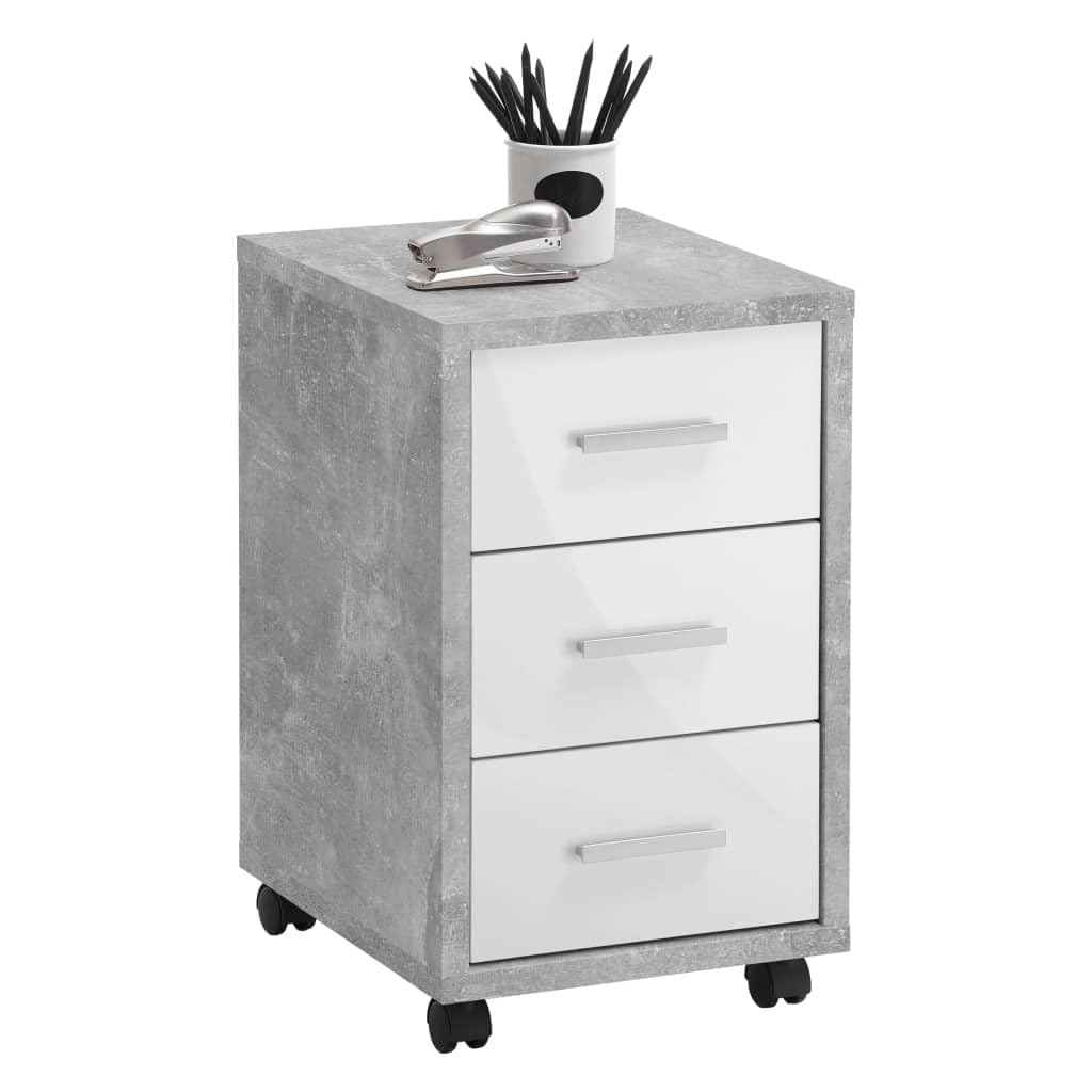 FMD Möbel, 367-002E Diego 2 Rollcontainer, Holzwerkstoff, Beton La/Hochglanz-weiss, Masse 35.0 x 53.