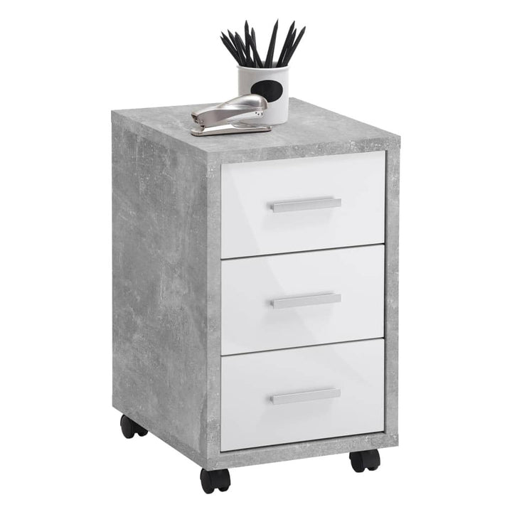 FMD Möbel, 367-002E Diego 2 Rollcontainer, Holzwerkstoff, Beton La/Hochglanz-weiss, Masse 35.0 x 53.