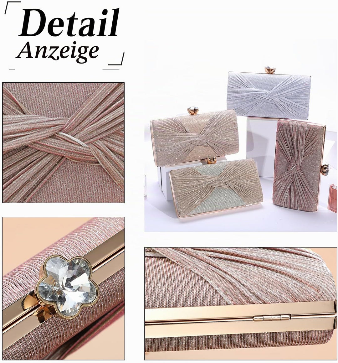 CORIOS Glitzer Pailletten Clutch Tasche Damen Abendtasche Hochzeit Brautbörse Handtasche Klein Tasch