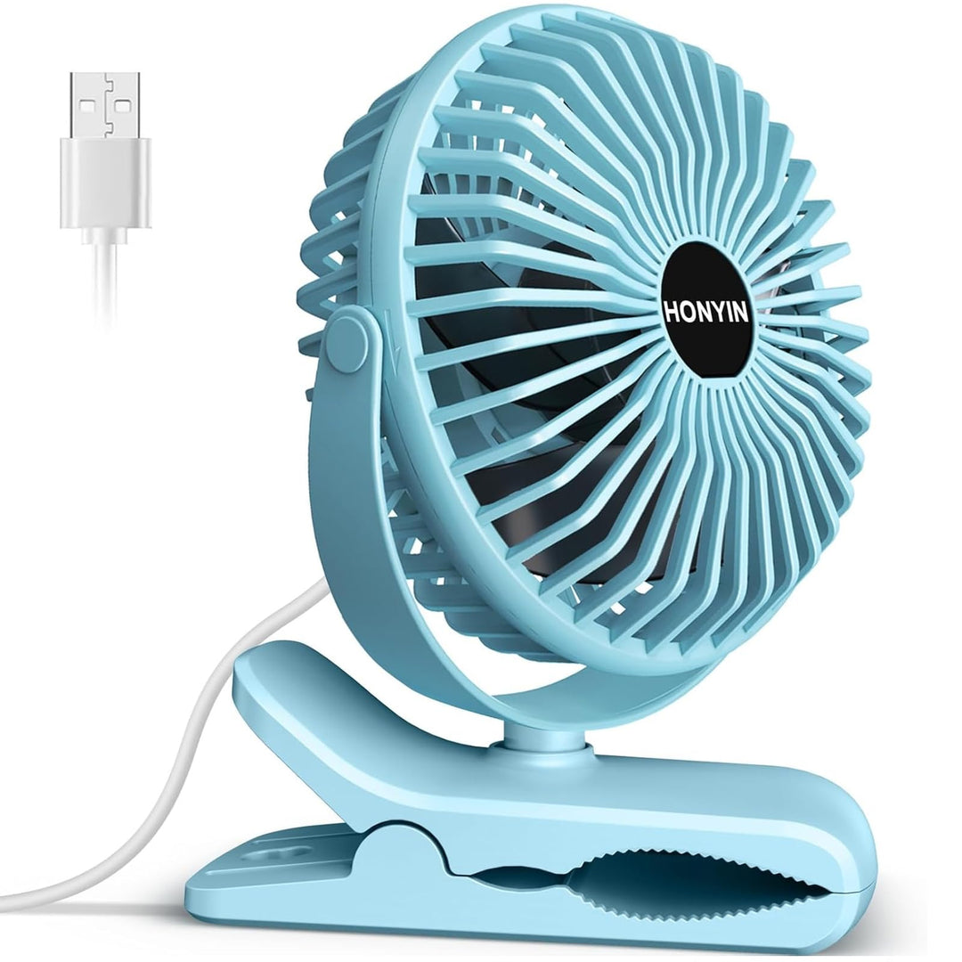 HONYIN Mini Ventilator mit Clip, 720 Grad Drehung Kleiner USB Ventilator, Starke + Stabile Klammer,